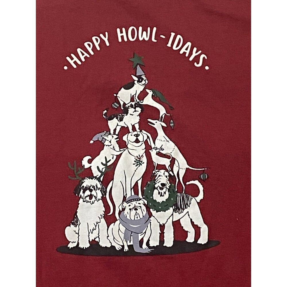 Pajamagram  Mens Red Size XL Tshirt Dog Tree Happy Howl-idays Long Sleeve